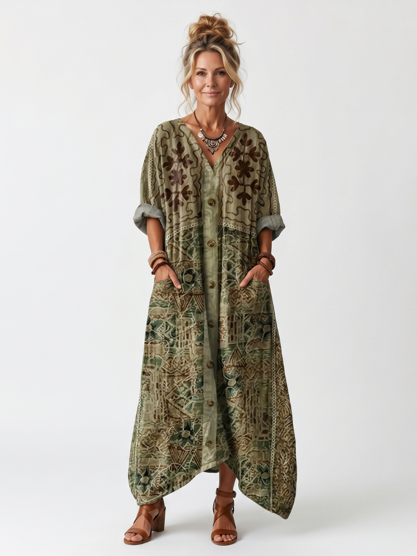 Aleta | Midi-Kleid Oversized mit Knöpfen und Taschen