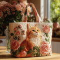Katze mit rosa Rosen gesteppte Tragetasche