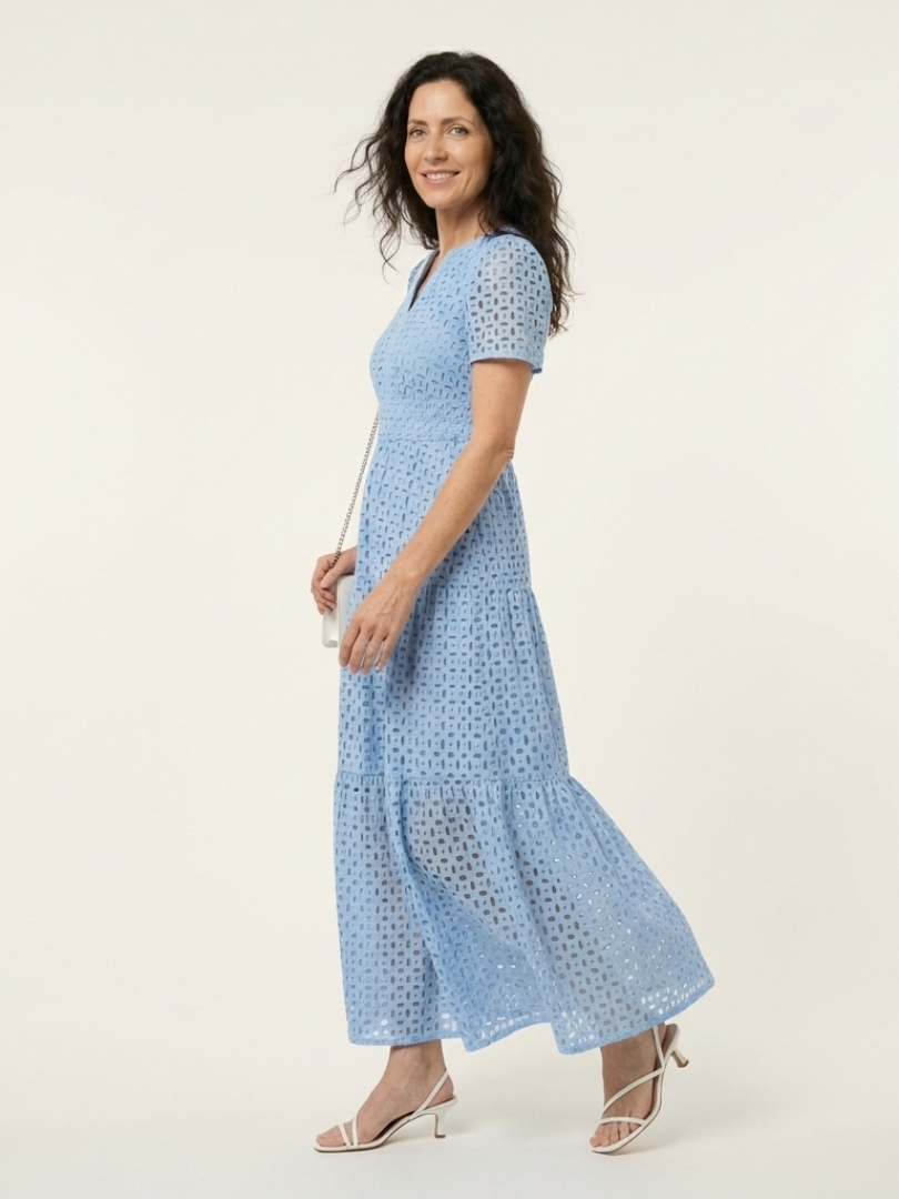 Brielle | V-Ausschnitt Kurzarm Schichtkleid Midi