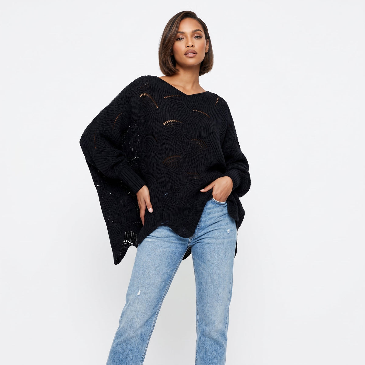Oversize-Strickjacke mit Goldknöpfen – Foto vom Lieferanten, DO PODMIANY