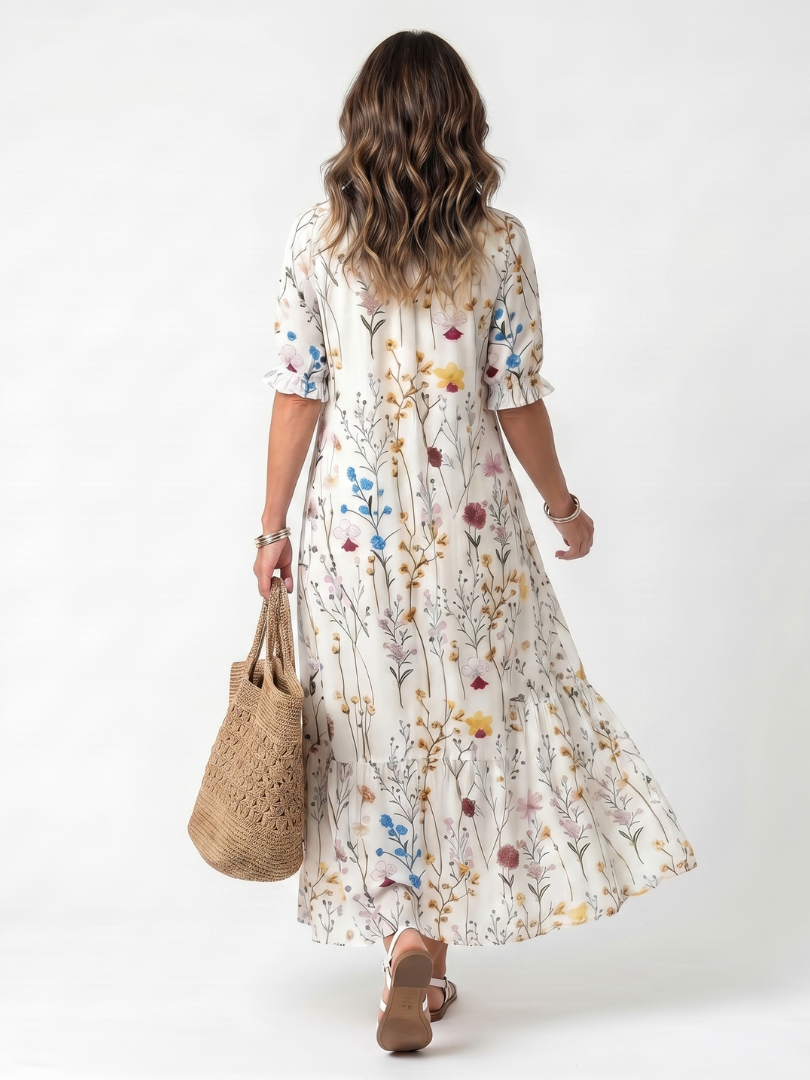 Sylvie | Midi-Kleid mit Quasten und botanischem Print