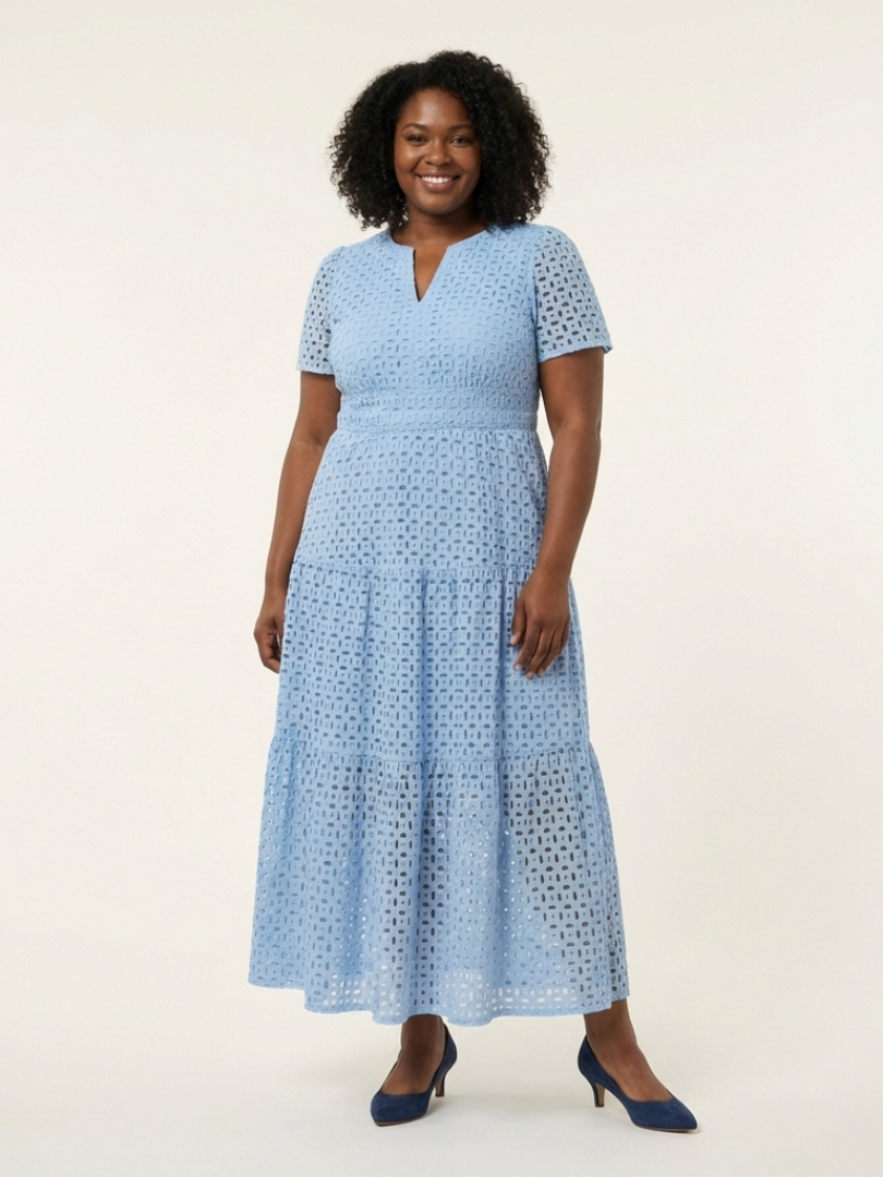 Brielle | V-Ausschnitt Kurzarm Schichtkleid Midi