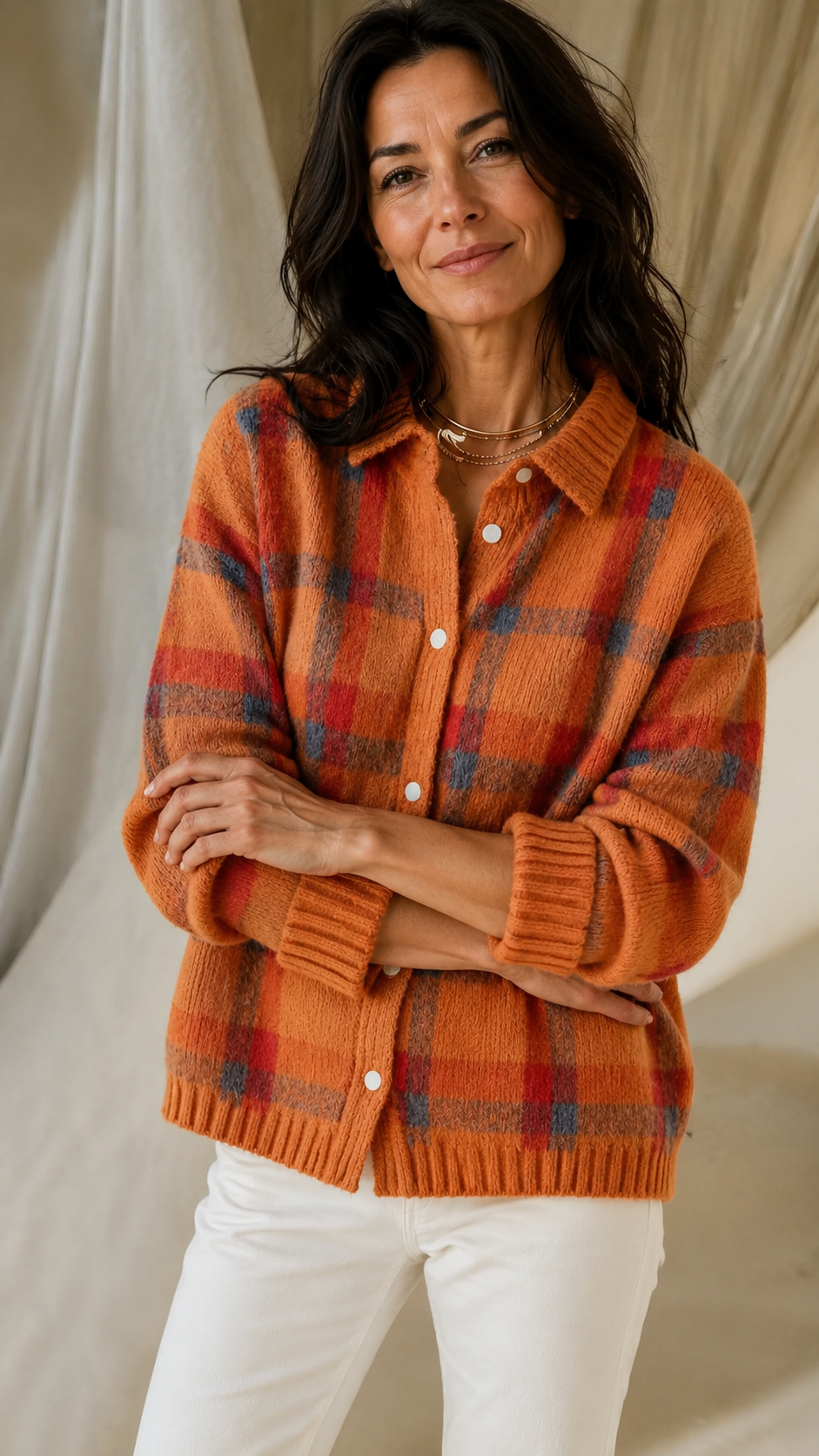 Anna | Karierte Strickjacke mit Knöpfen
