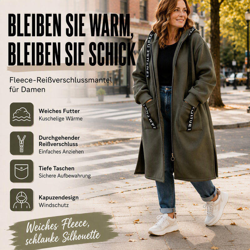 Romy | Langer Kapuzen-Mantel mit Reißverschluss