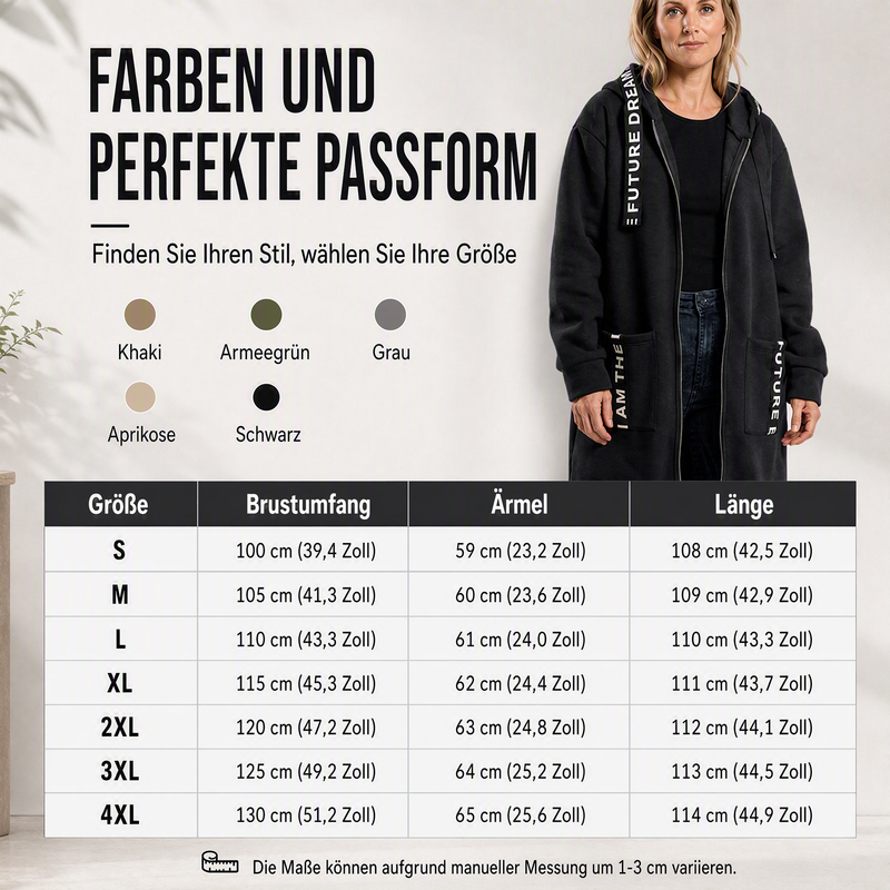 Romy | Langer Kapuzen-Mantel mit Reißverschluss