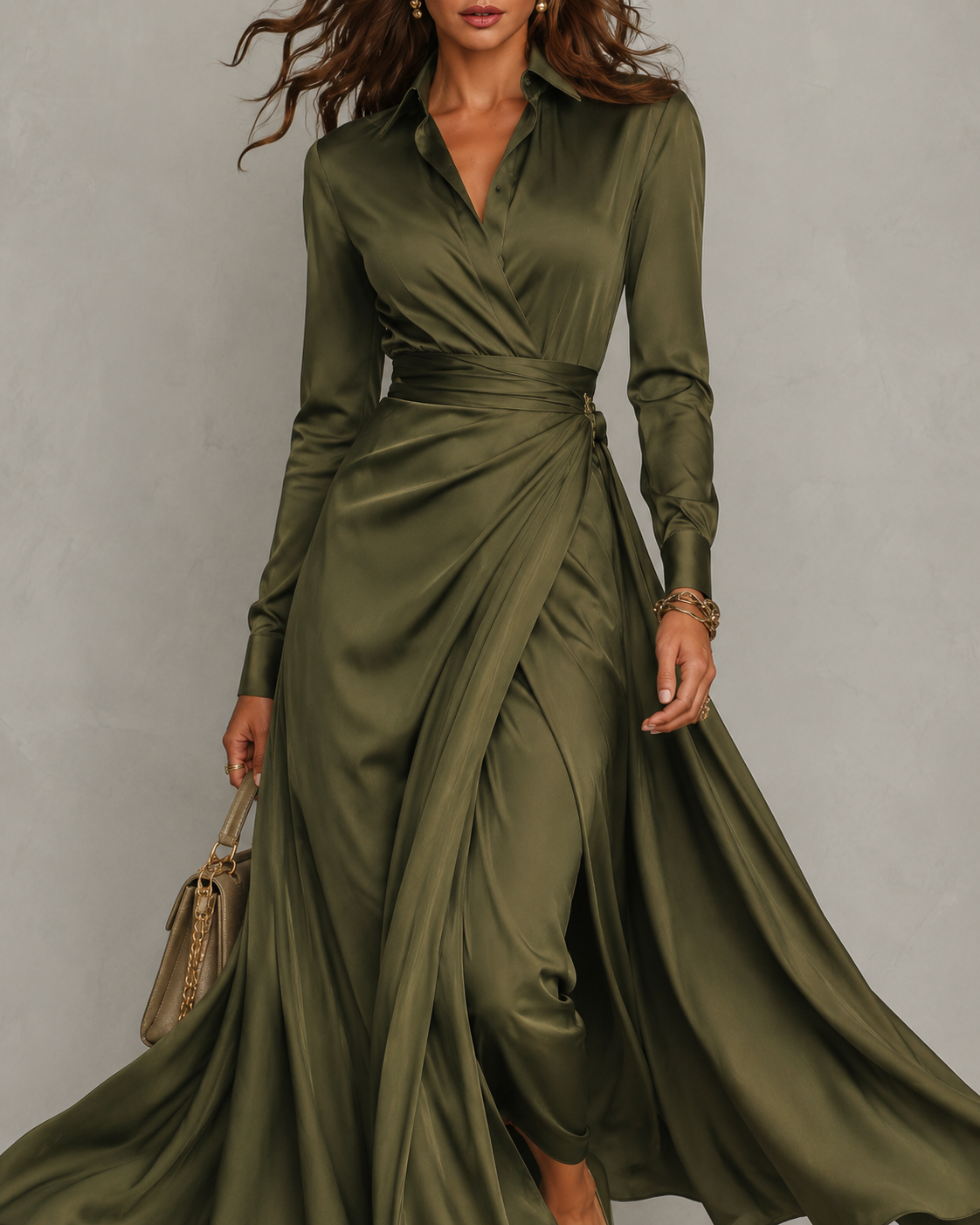Norah | Gerafftes Hemdblusen-Midikleid