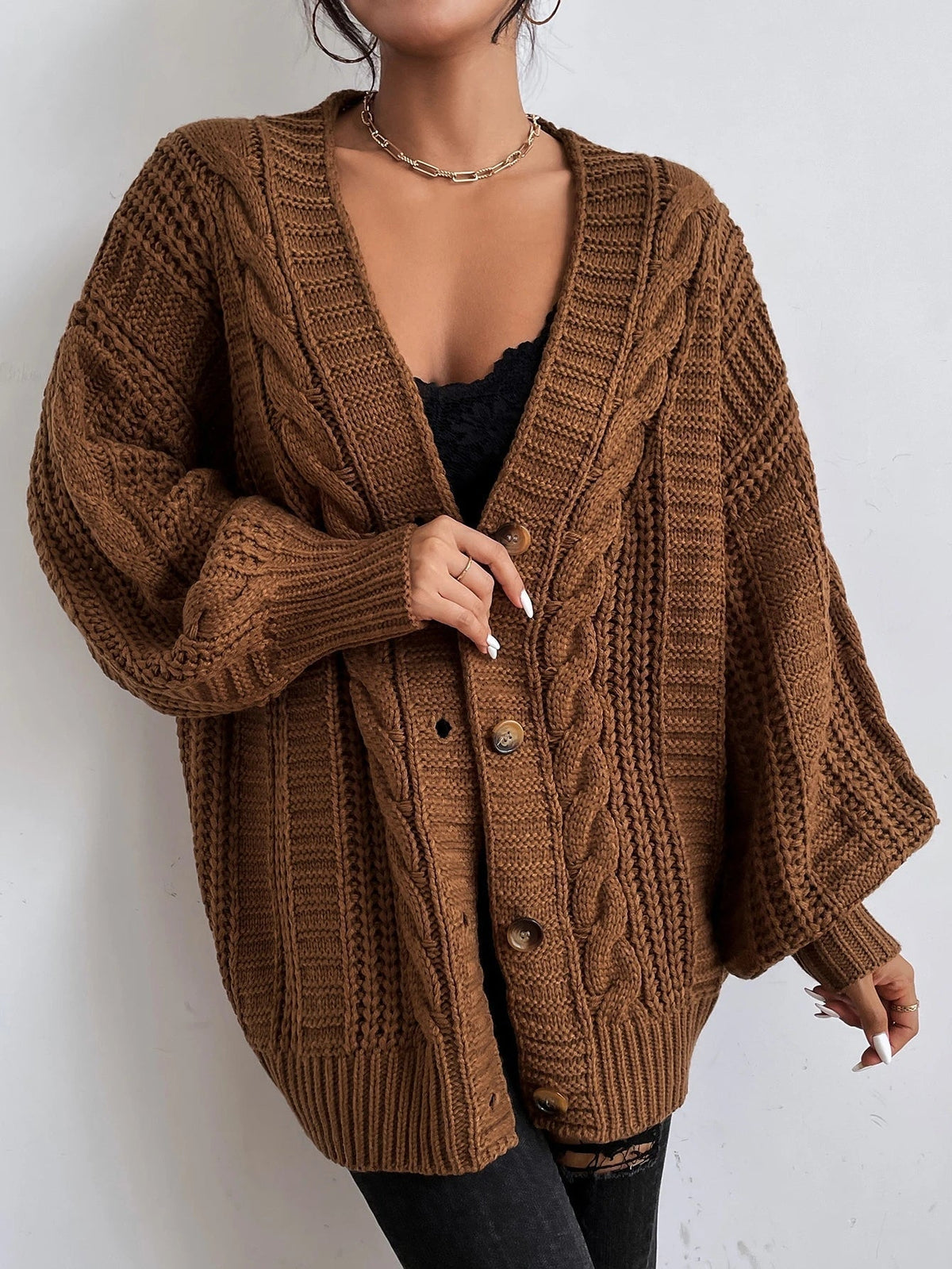Oversize-Zopfstrick-Cardigan