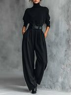 Noëlla | Schwarzes Rollkragenoberteil mit gerader Hose