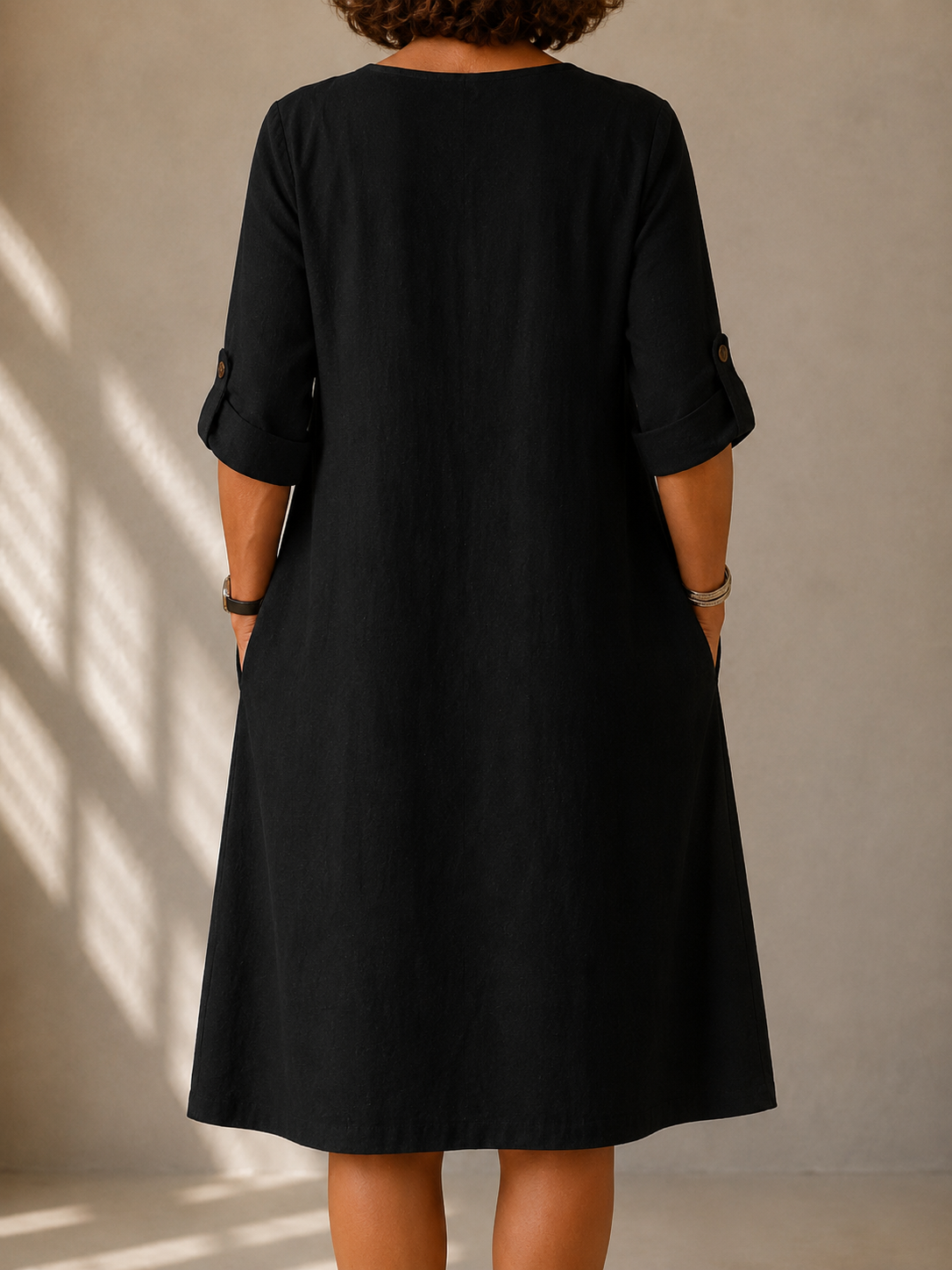 Pauline | Gerade Kleid mit aufgerollten Ärmeln