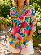 Deliane | Kunstvolle, farbenfrohe Bluse mit Knopfleiste