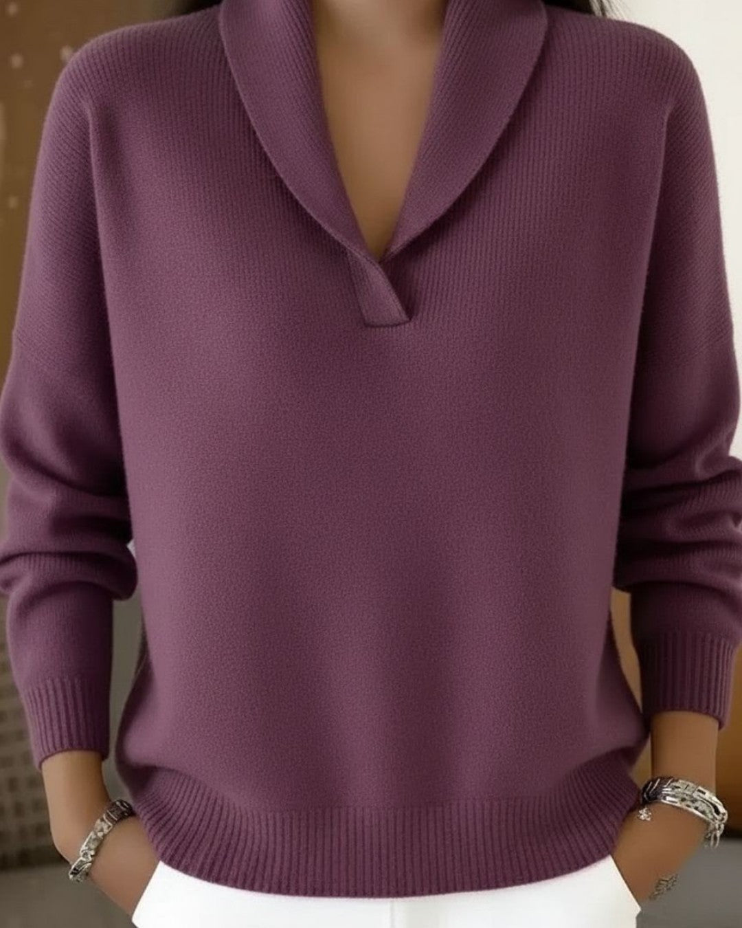 Brigitte | Pullover mit Schalkragen – Violett