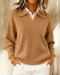 Christa | Pullover mit Polokragen und Knöpfen – Khaki