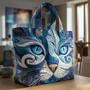 Blaue Katzen-Quilt-Tasche