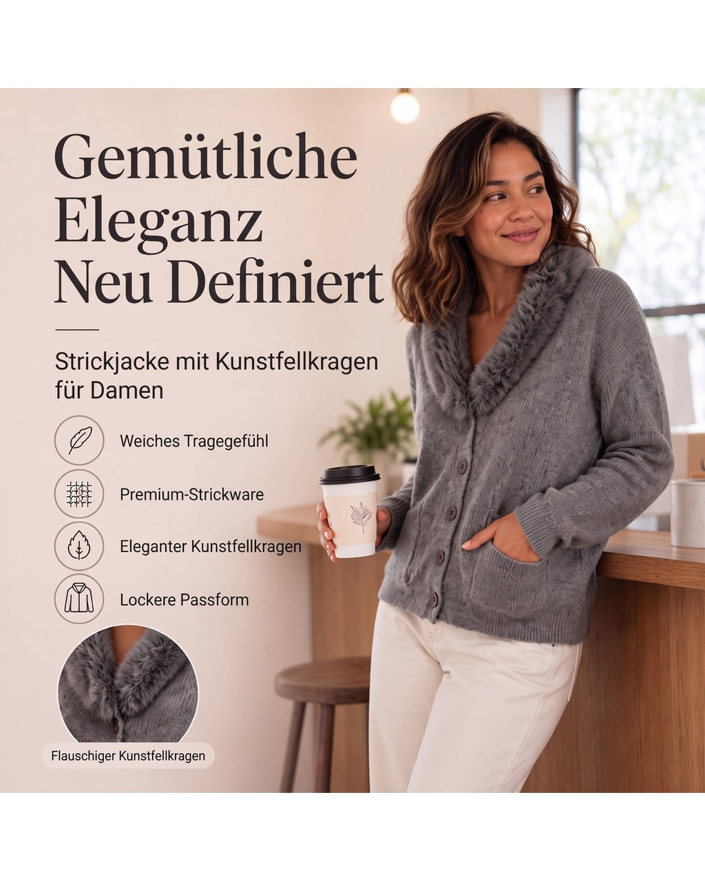 Hedwig | Strickjacke mit Kunstfellkragen – Infografik 1