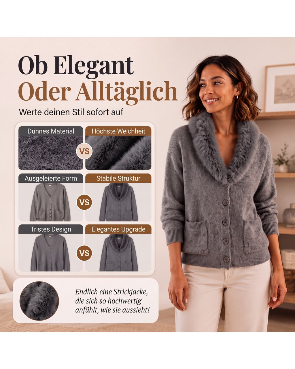 Hedwig | Strickjacke mit Kunstfellkragen – Infografik 3