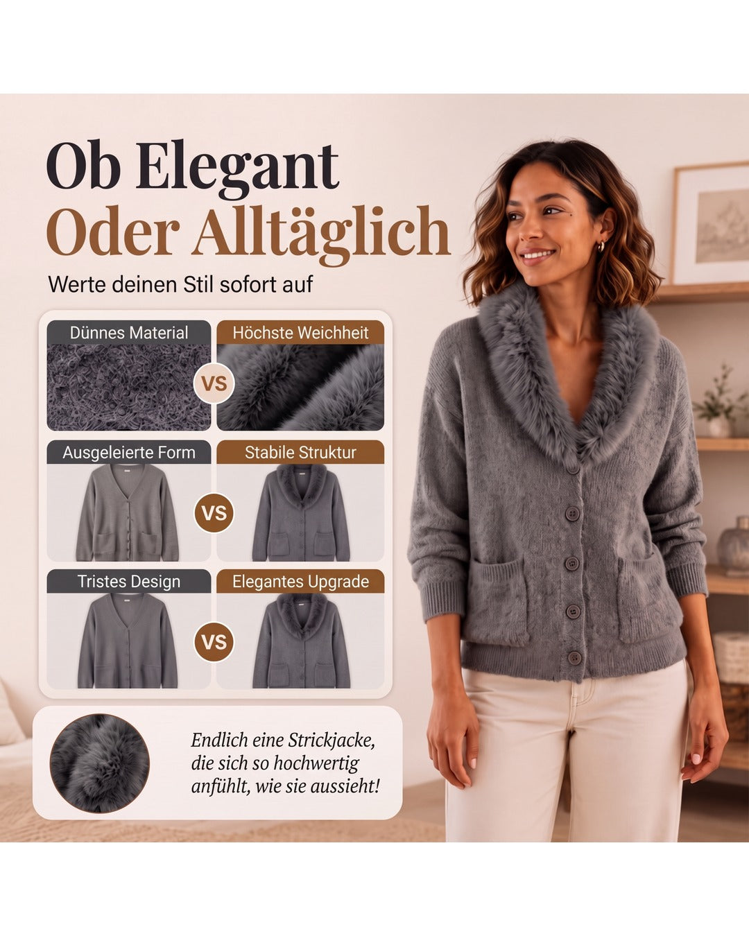 Hedwig | Strickjacke mit Kunstfellkragen – Infografik 3