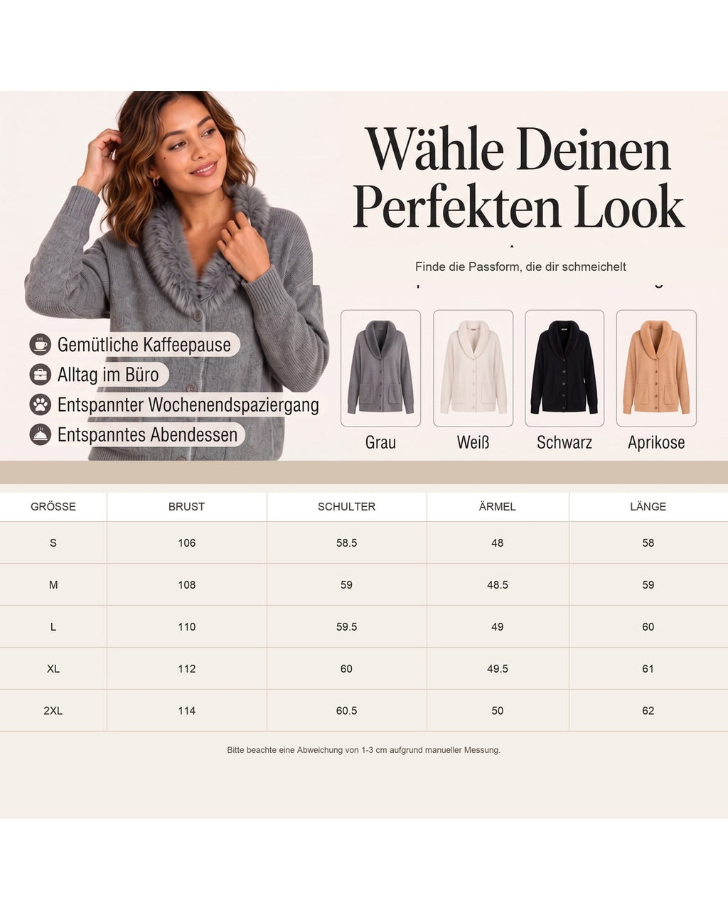 Hedwig | Strickjacke mit Kunstfellkragen – Infografik 5
