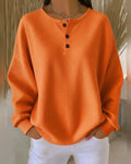 Erna | Waffelstrick-Pullover mit Henley-Ausschnitt – Orange