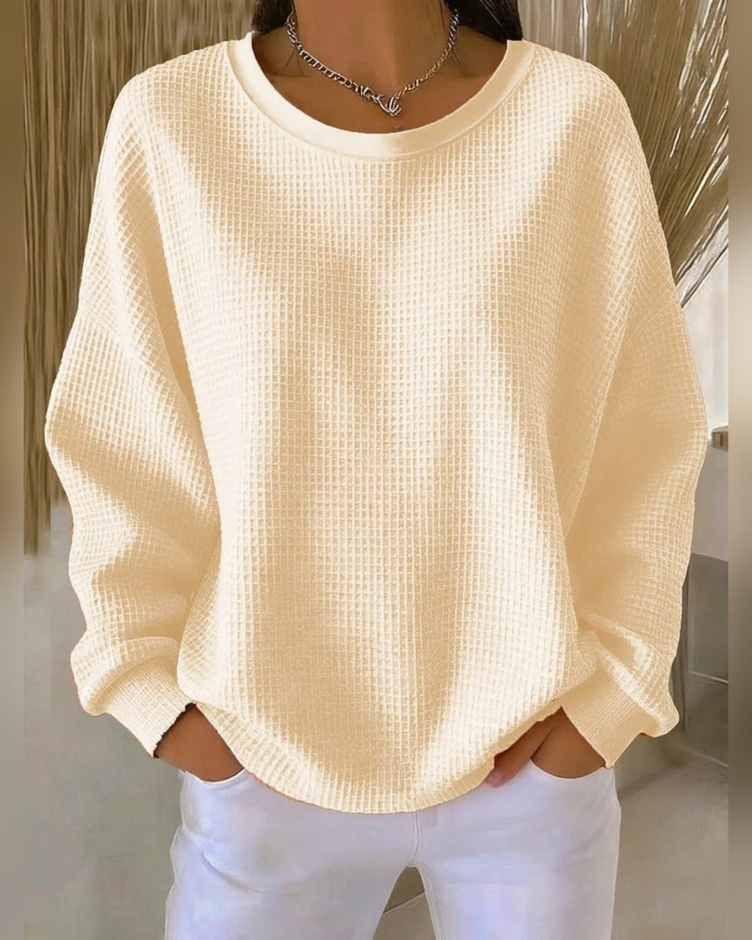 Gisela | Waffelstrick-Pullover – Aprikot