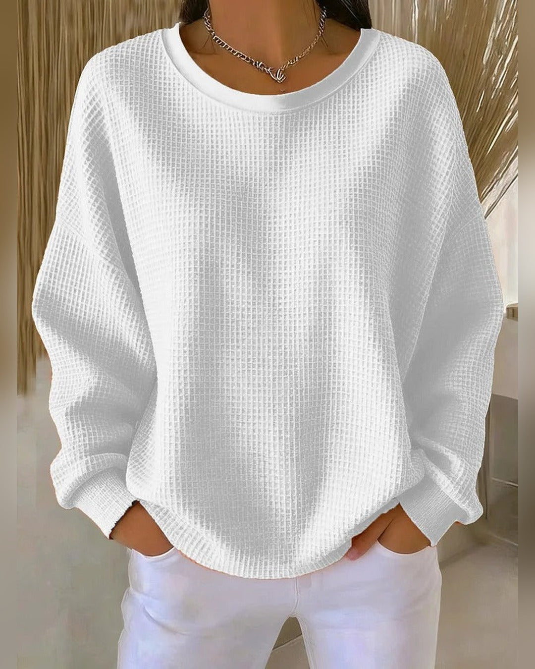 Gisela | Waffelstrick-Pullover – Weiß