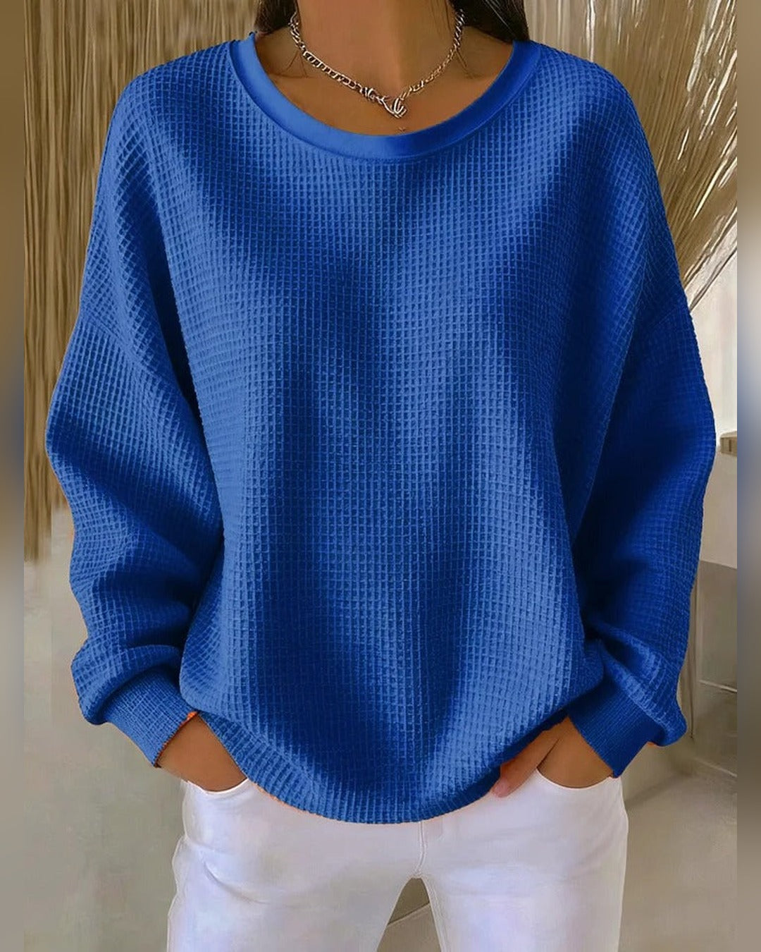 Gisela | Waffelstrick-Pullover – Blau