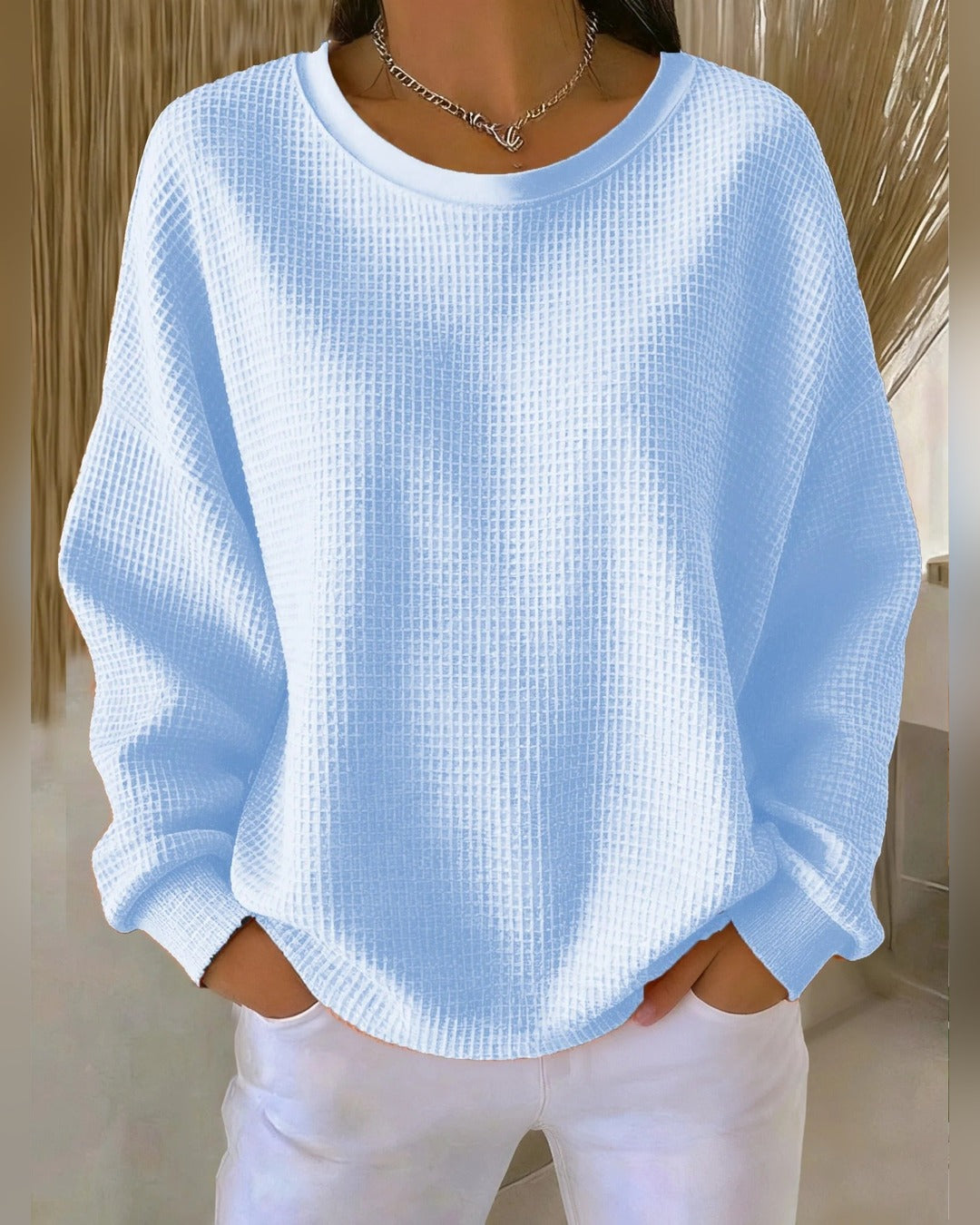 Gisela | Waffelstrick-Pullover – Himmelblau