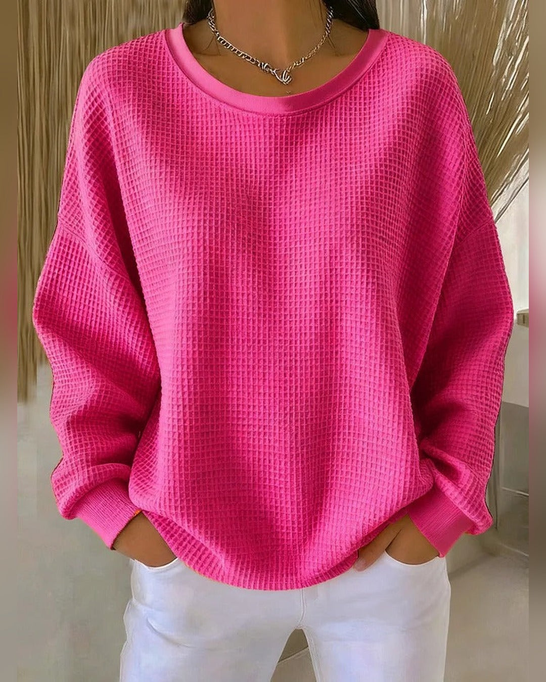 Gisela | Waffelstrick-Pullover – Fuchsia