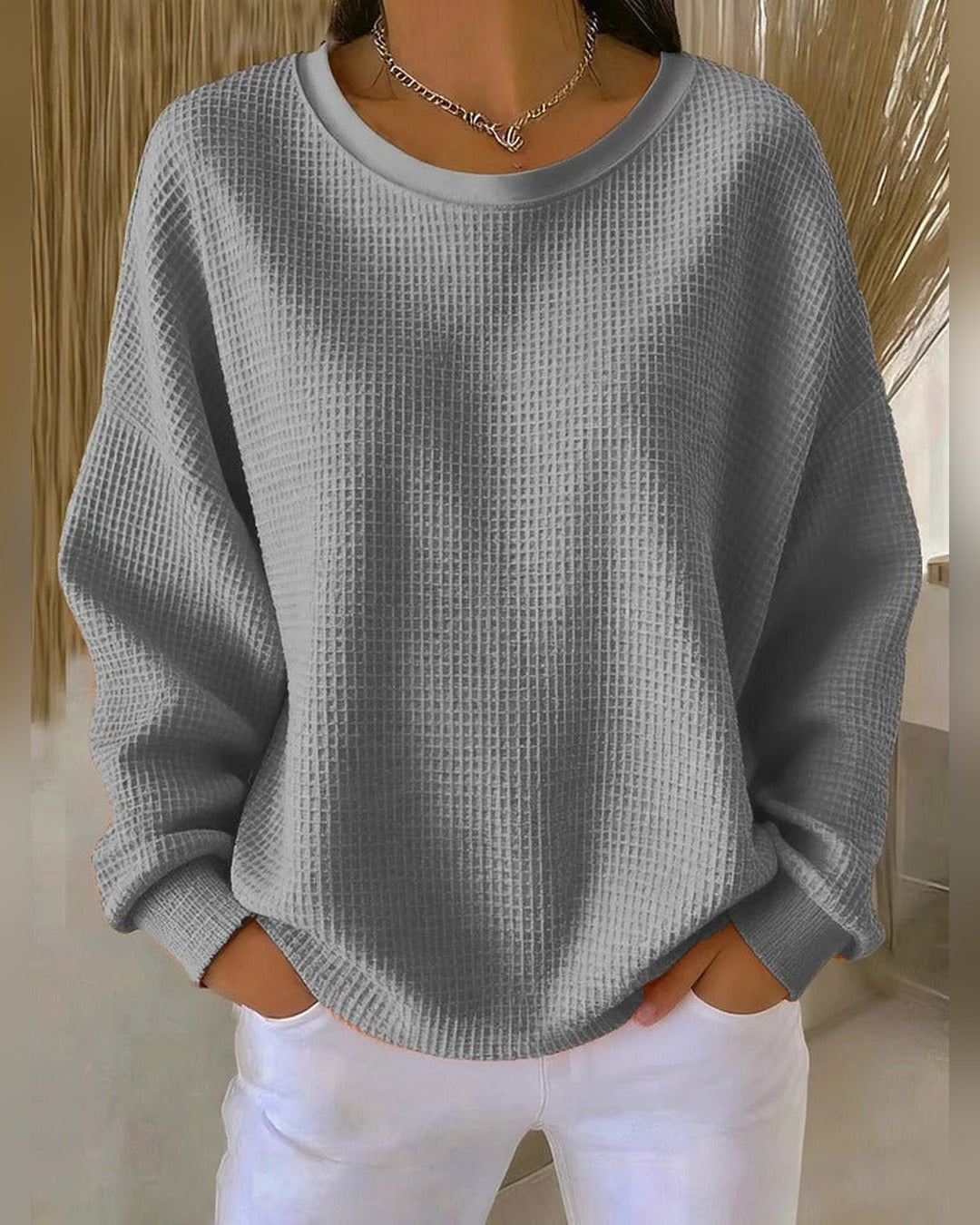 Gisela | Waffelstrick-Pullover – Grau
