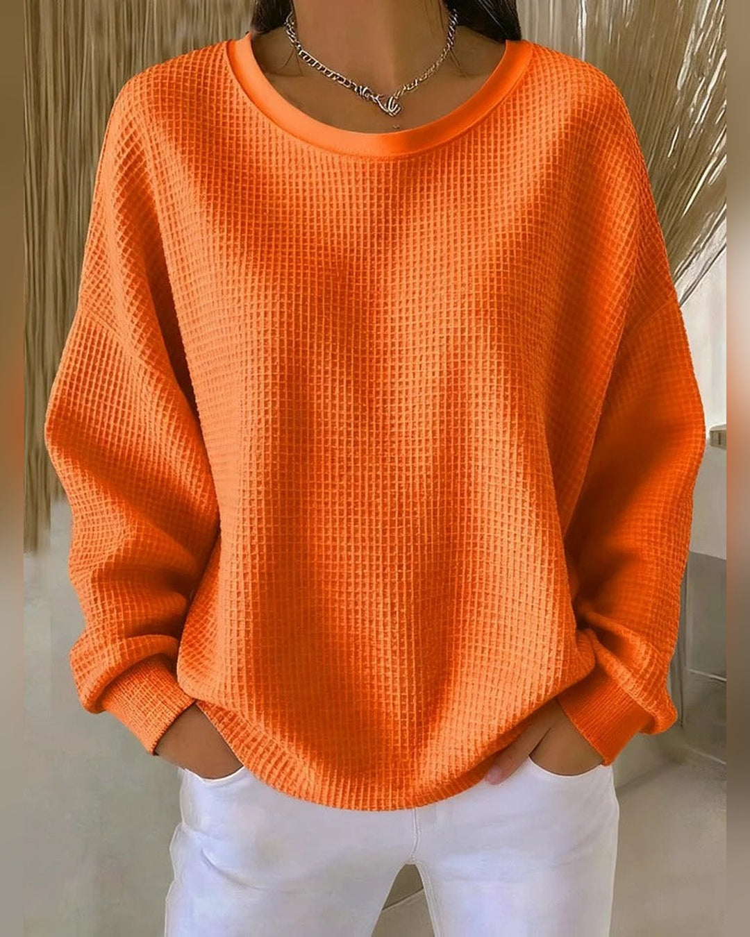 Gisela | Waffelstrick-Pullover – Orange