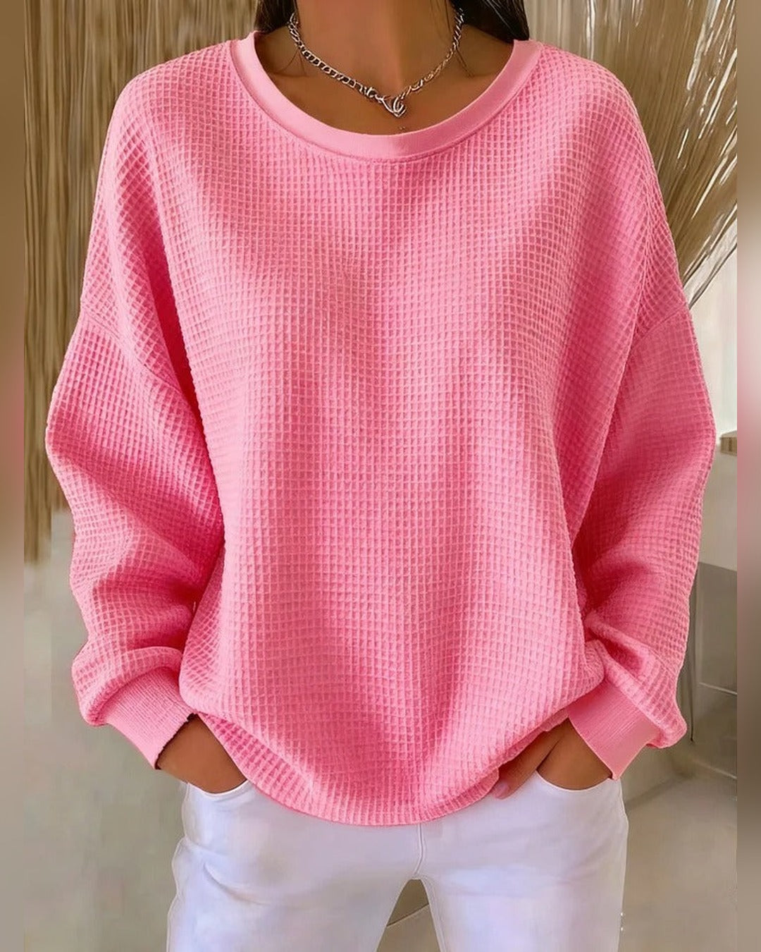Gisela | Waffelstrick-Pullover – Rosa