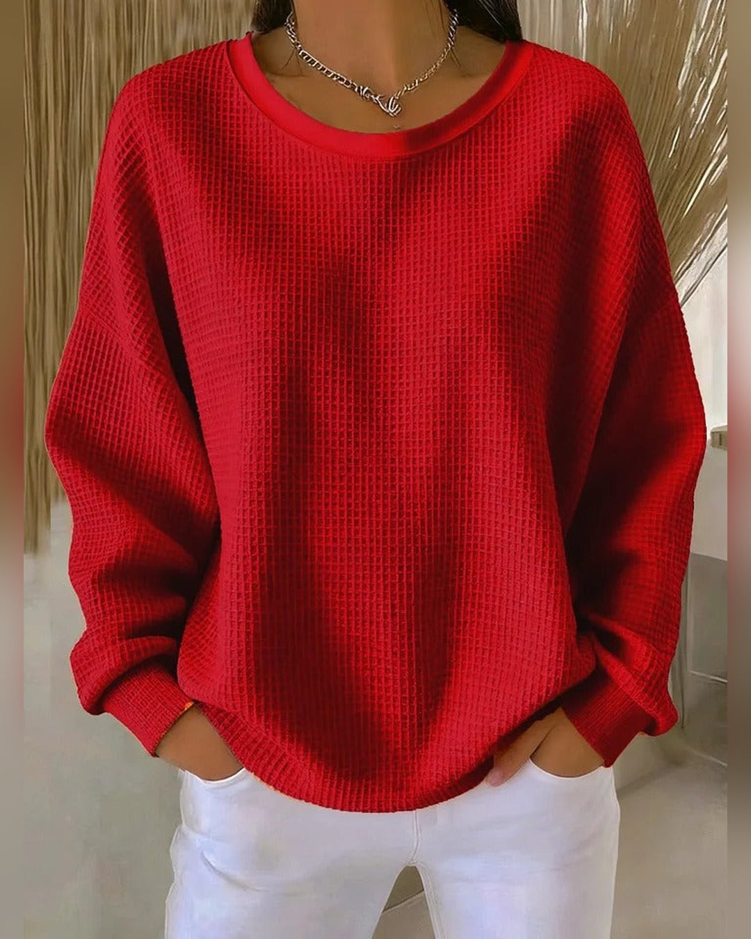 Gisela | Waffelstrick-Pullover – Rot