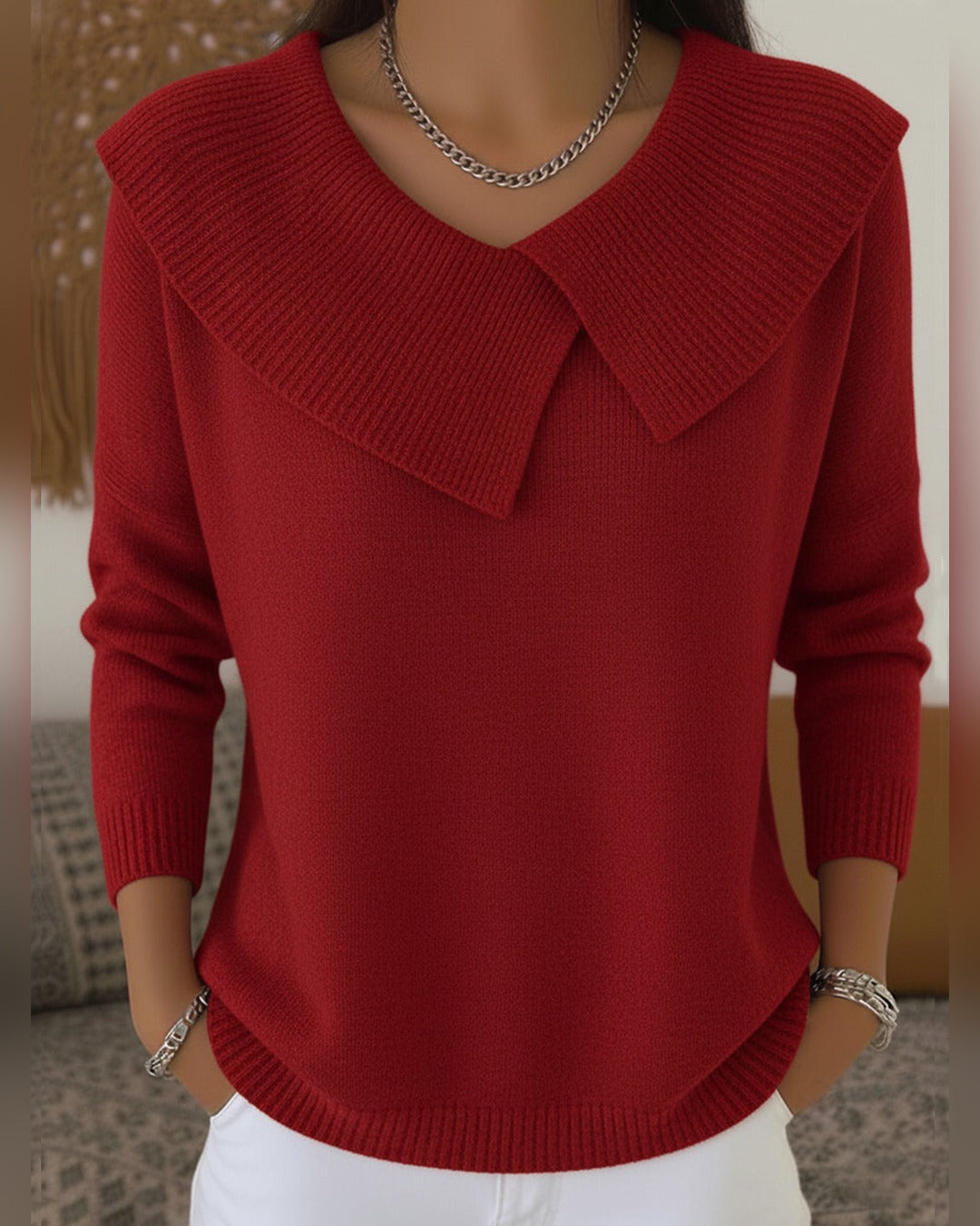 Hedwig | Pullover mit Schalkragen - Rot