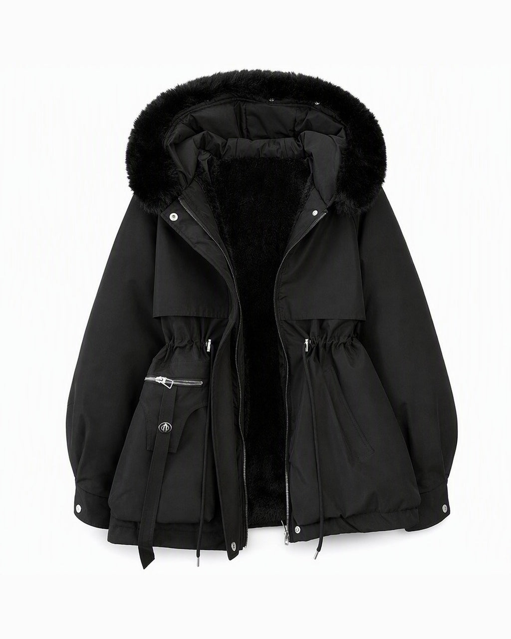 Helene | Winterparka mit Fellkapuze – Schwarz