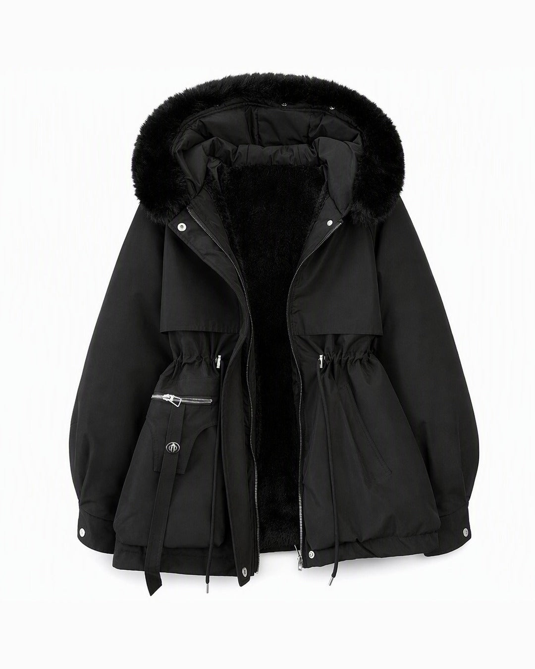 Helene | Winterparka mit Fellkapuze – Schwarz