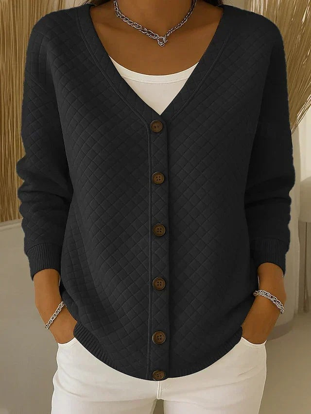 Ilse | Steppstrick-Jacke mit Knöpfen – Schwarz
