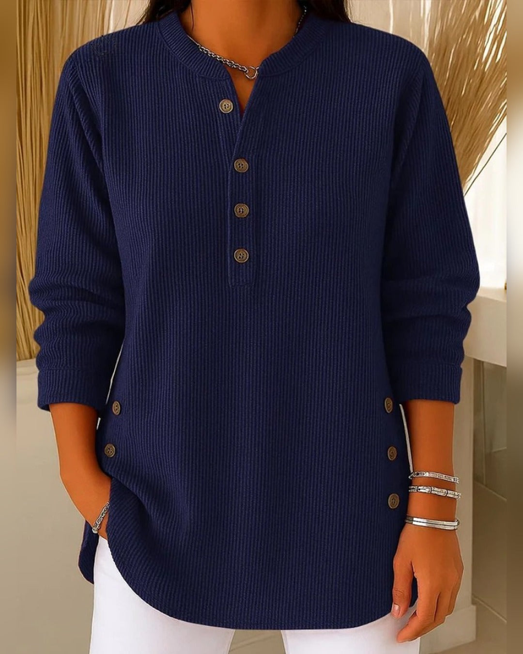 Ingrid | Strick-Tunika mit Henley-Ausschnitt – Bordeaux