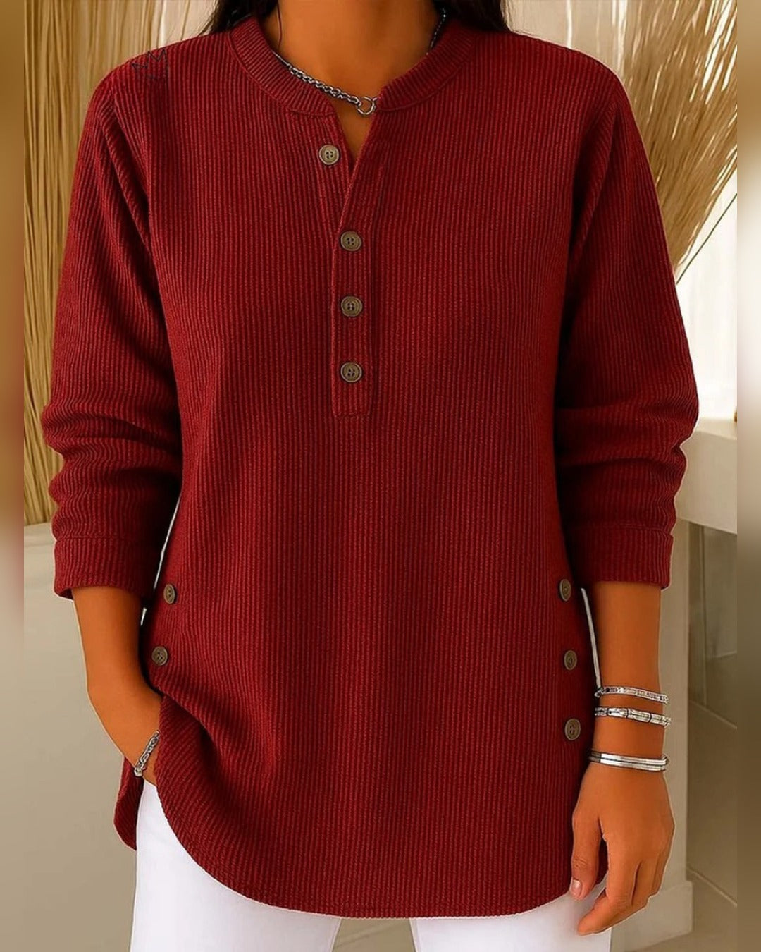 Ingrid | Strick-Tunika mit Henley-Ausschnitt – Hellblau