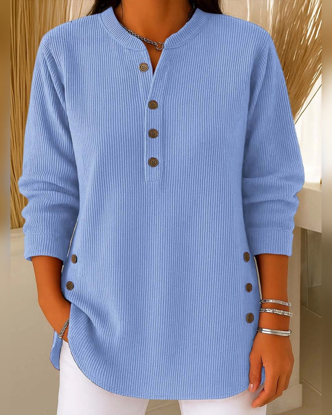 Ingrid | Strick-Tunika mit Henley-Ausschnitt – Marineblau
