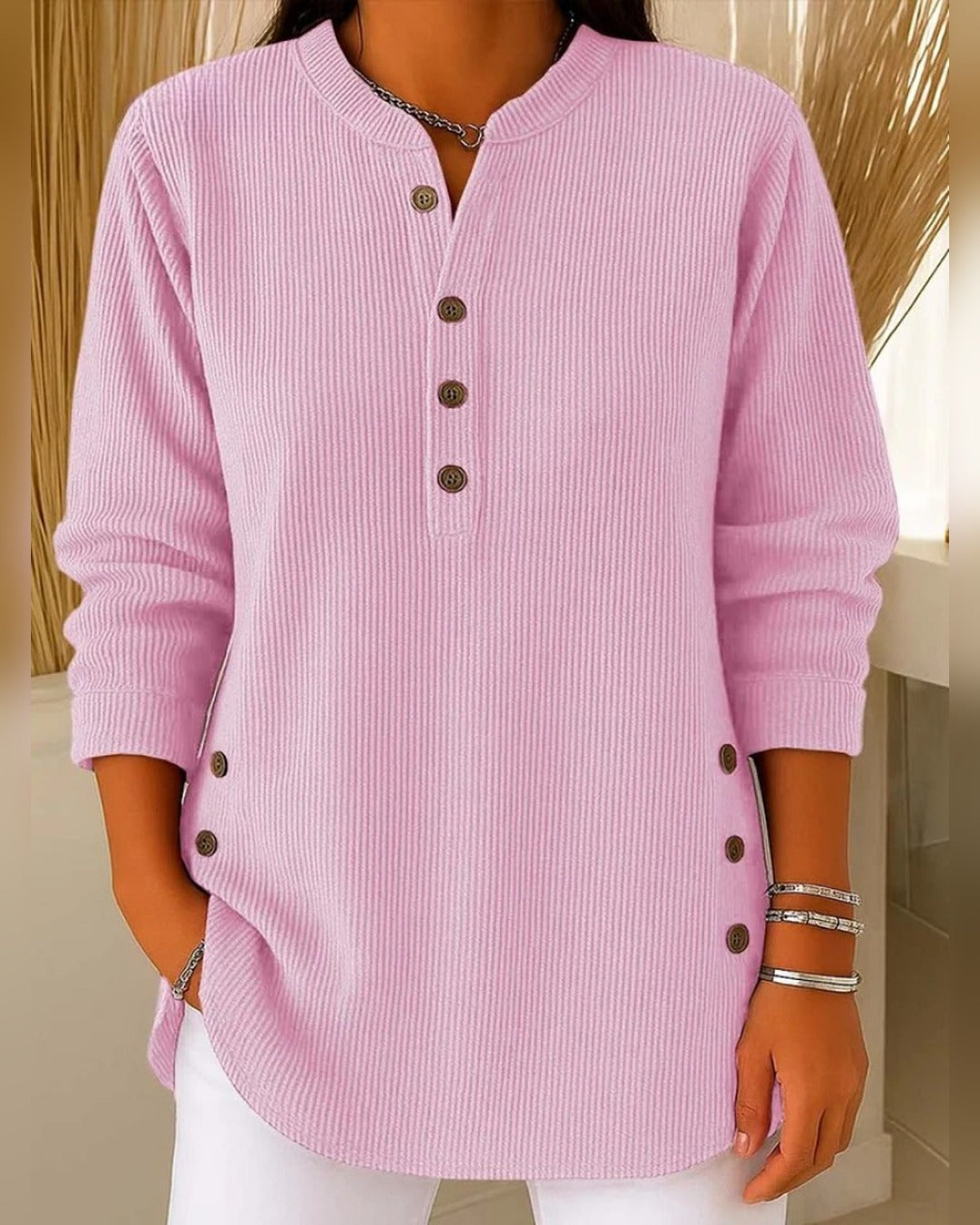 Ingrid | Strick-Tunika mit Henley-Ausschnitt – Schwarz