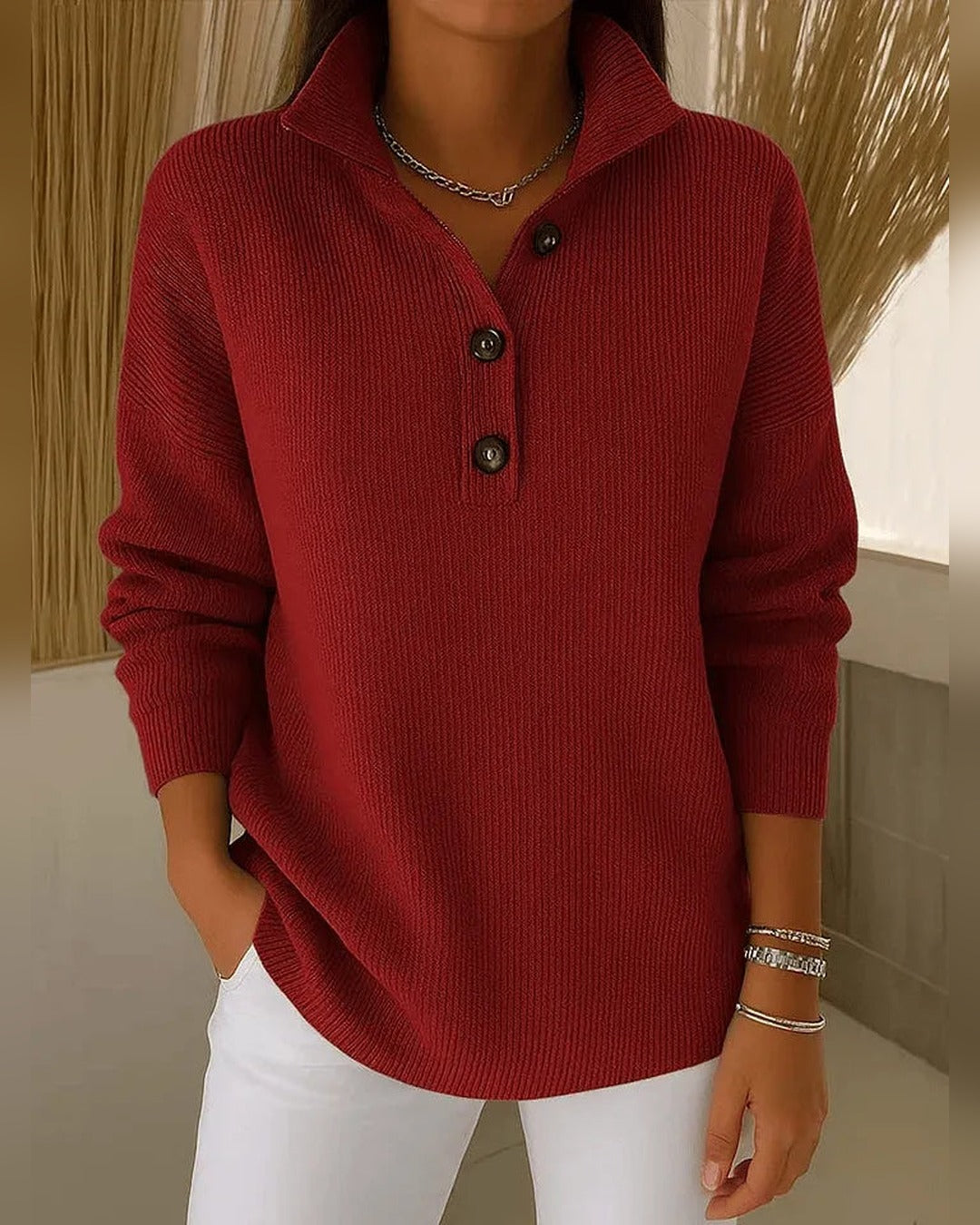 Irene | Pullover mit Polokragen – Bordeaux