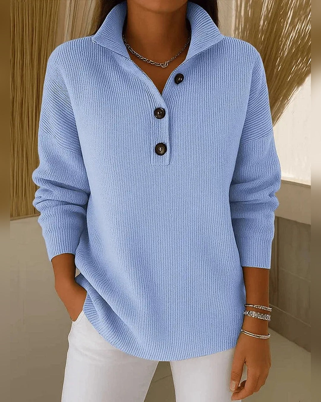 Irene | Pullover mit Polokragen – Hellblau
