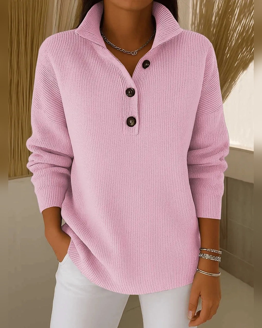 Irene | Pullover mit Polokragen – Puderrosa