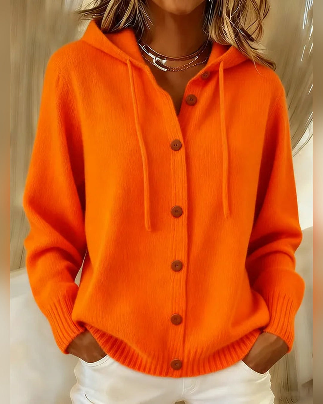 Martha | Strickjacke mit Kapuze und Knöpfen – Orange