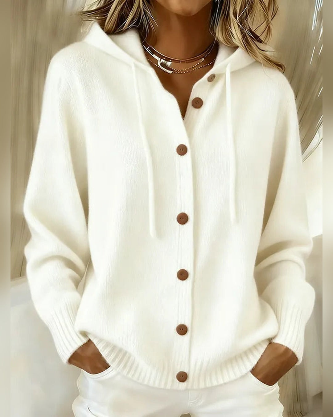 Martha | Strickjacke mit Kapuze und Knöpfen – Weiß