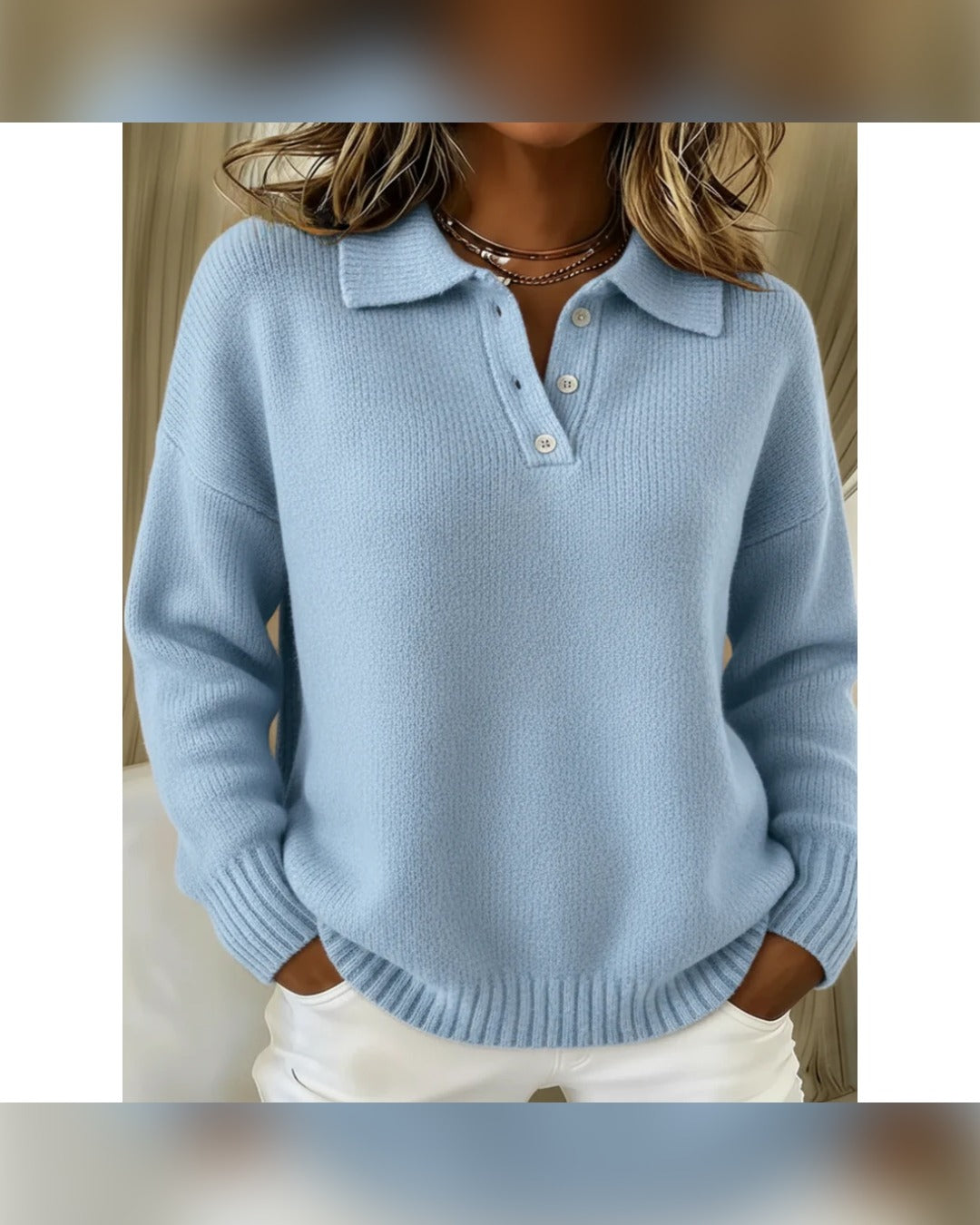 Mathilde | Pullover mit Polokragen – Hellblau