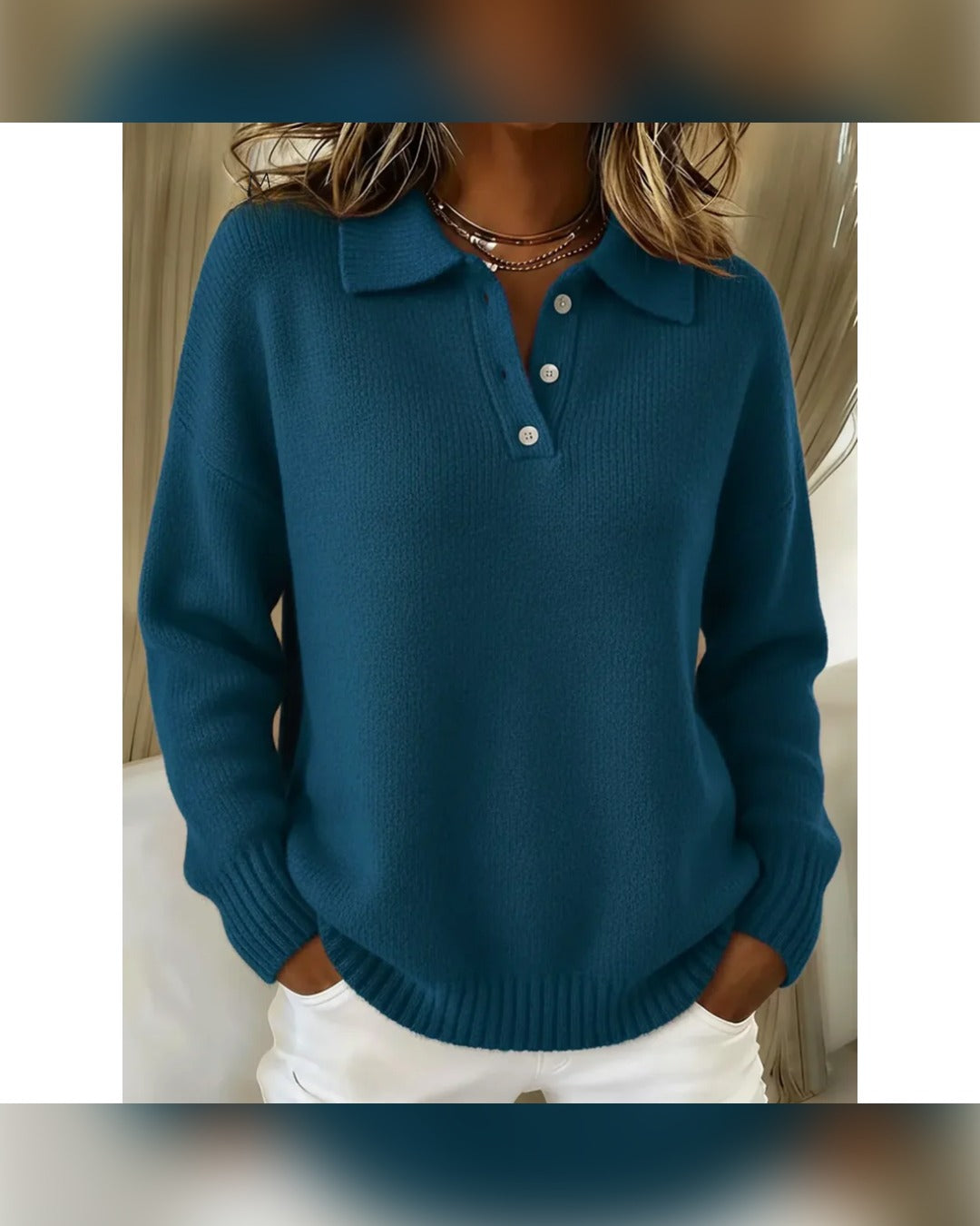 Mathilde | Pullover mit Polokragen – Meergrün