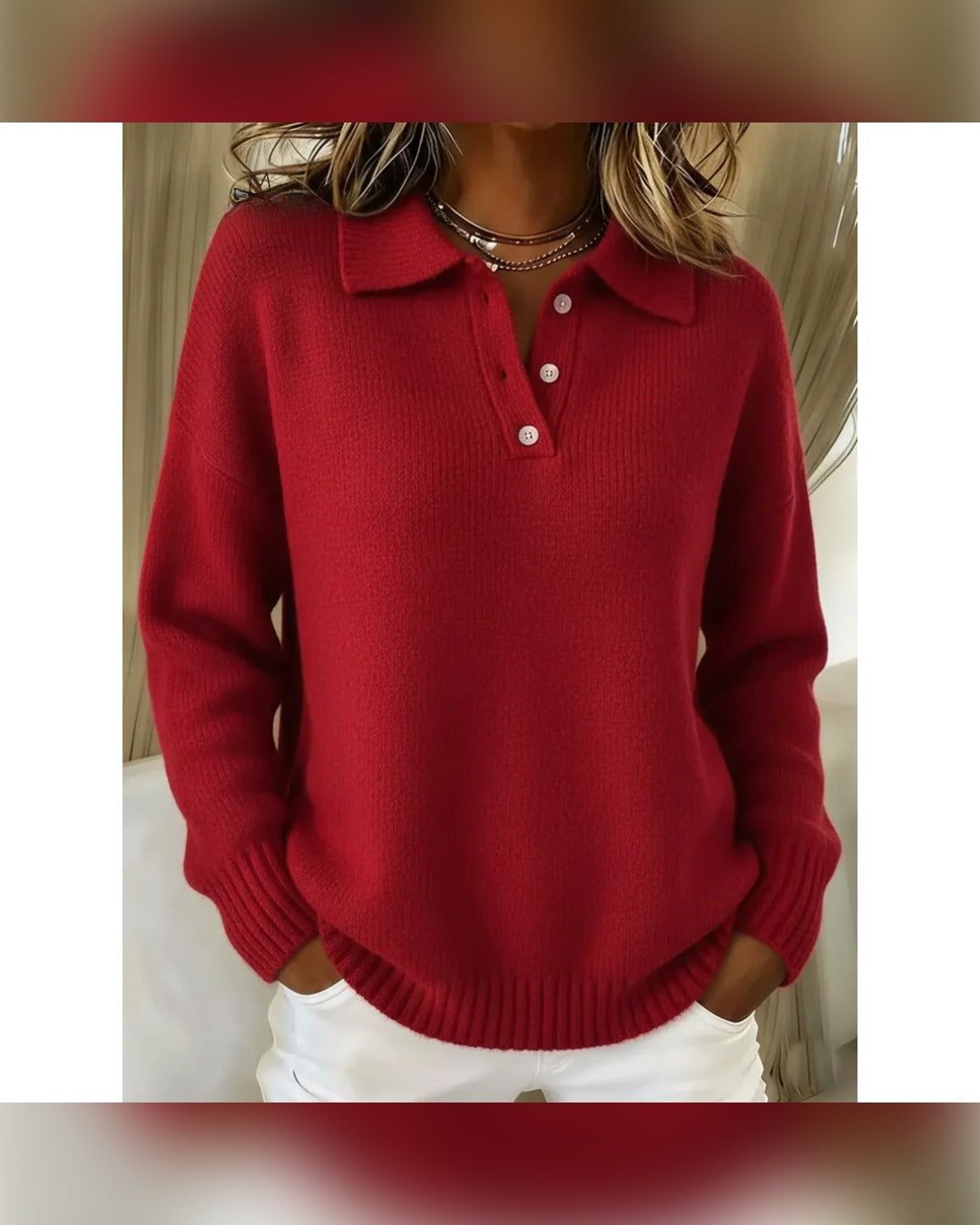 Mathilde | Pullover mit Polokragen – Rot