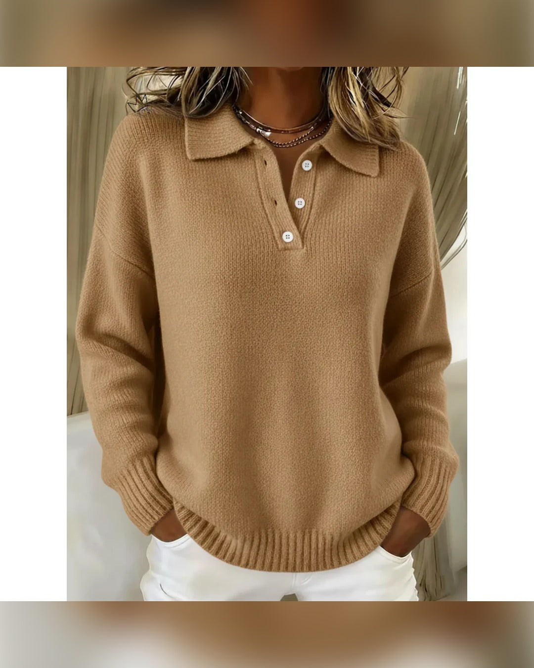 Mathilde | Pullover mit Polokragen – Camel