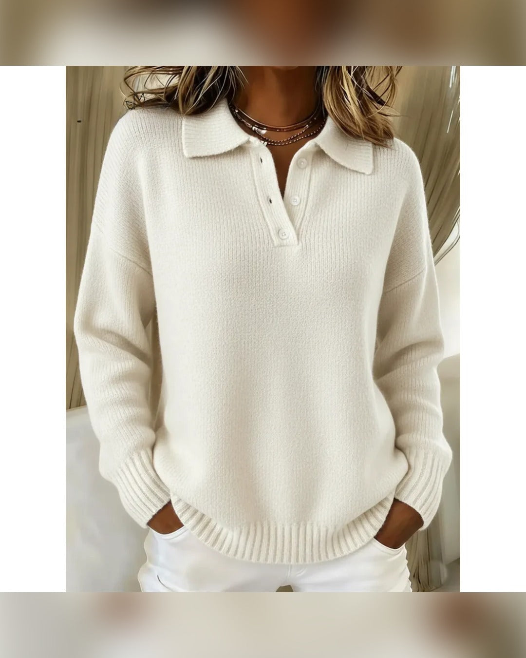Mathilde | Pullover mit Polokragen – Weiß