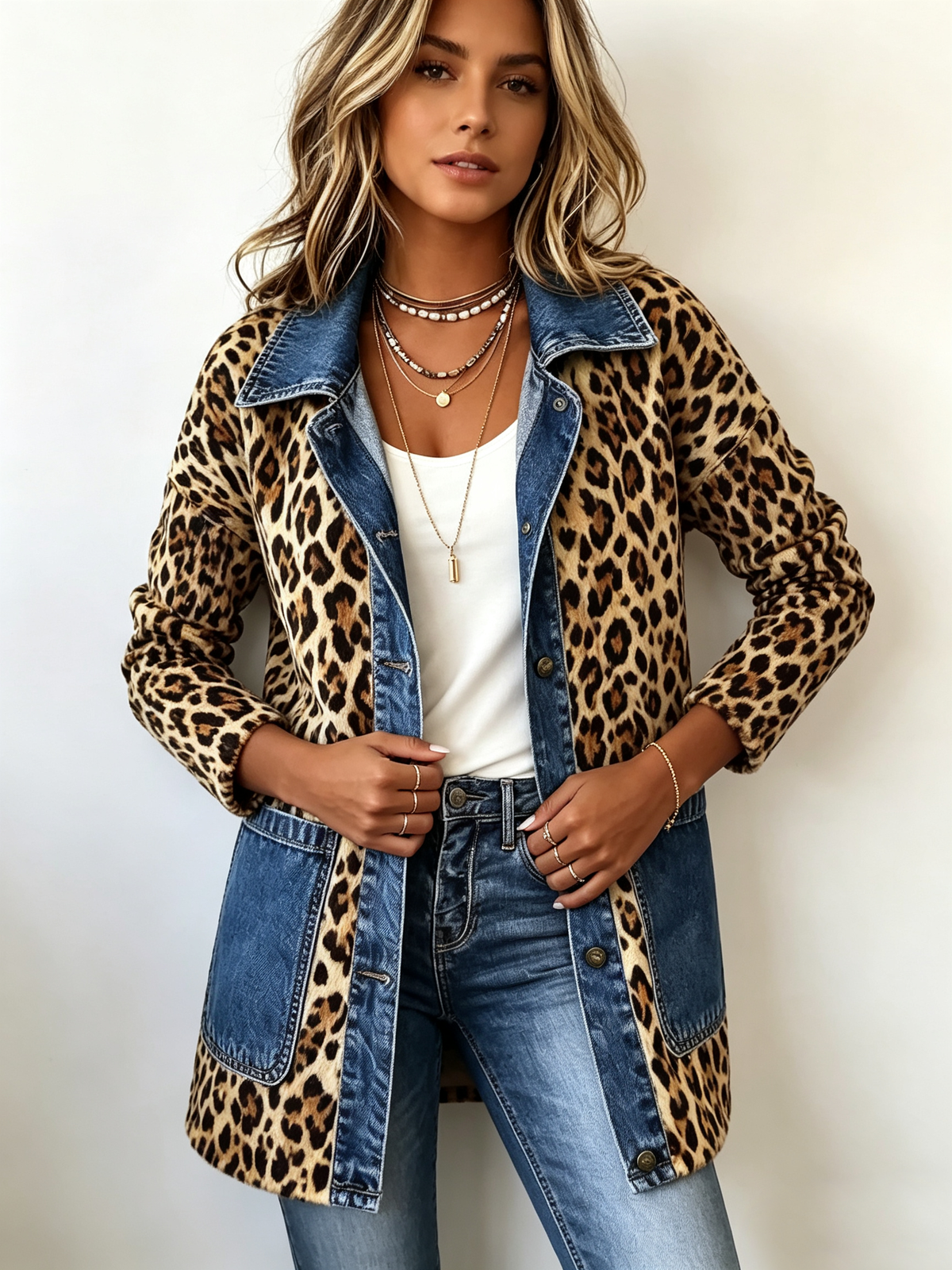 Lorena | Lange Leopardjacke mit Jeans